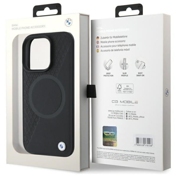 BMW Sign Leather Half Textured And Circle MagSafe case for iPhone 16 Pro Max - black