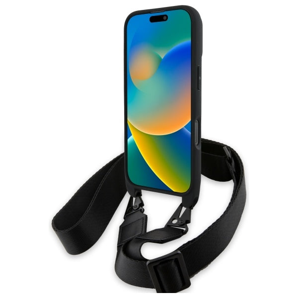 BMW M Edition Carbon Tricolor Lines &amp; Strap Case for iPhone 16 Pro - Black