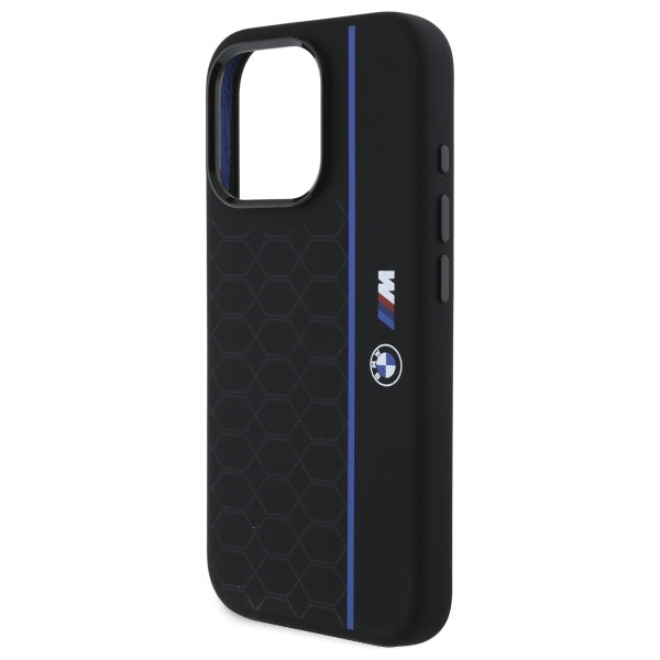 BMW Silicone Hexagon Blue Line MagSafe iPhone 16 Pro Case - Black