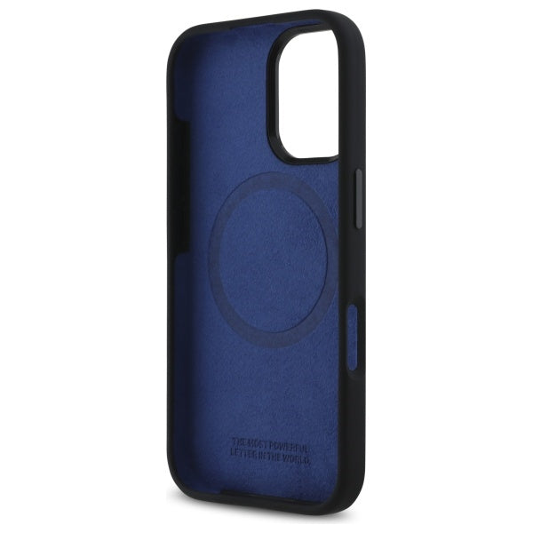 BMW Silicone Hexagon Blue Line MagSafe iPhone 16 Case - Black