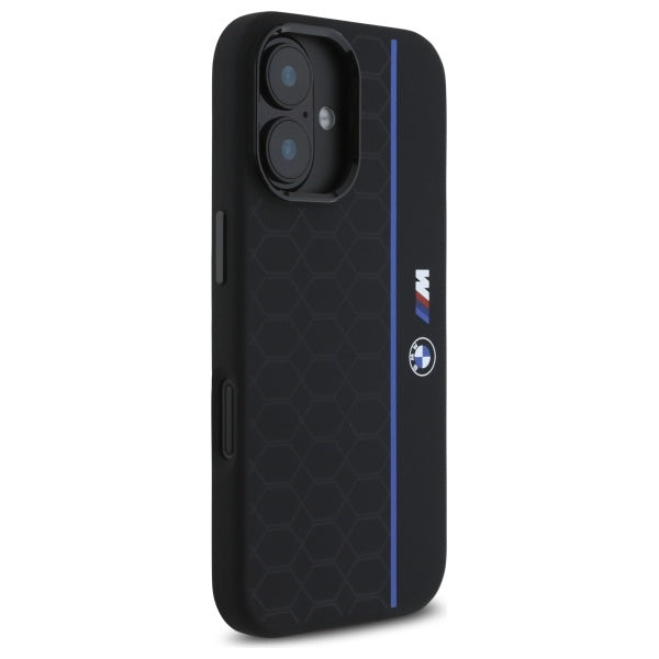BMW Silicone Hexagon Blue Line MagSafe iPhone 16 Case - Black