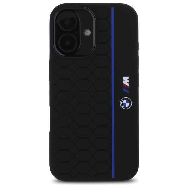 BMW Silicone Hexagon Blue Line MagSafe iPhone 16 Case - Black
