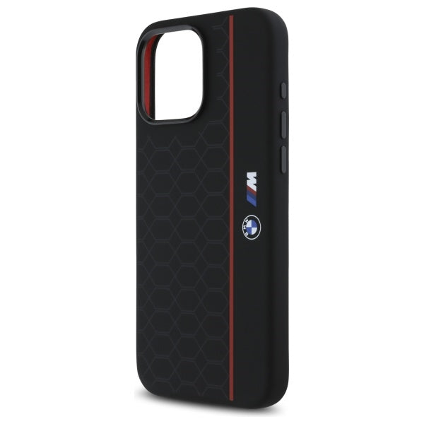 BMW Silicone Hexagon Red Line MagSafe Case for iPhone 16 Pro Max - Black