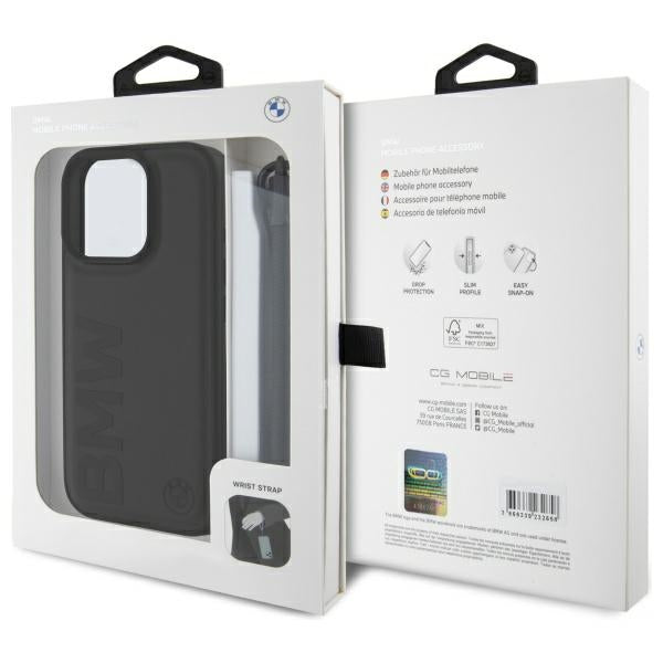BMW Signature Leather Wordmark Cord case for iPhone 16 Pro Max - black