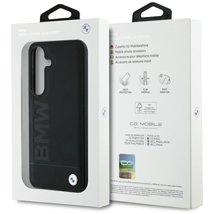 BMW Leather Big Wordmark Case for Samsung Galaxy S25+ - Black