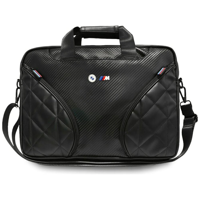BMW Carbon Pockets &amp; Metal Logo 16" Laptop Bag - Black