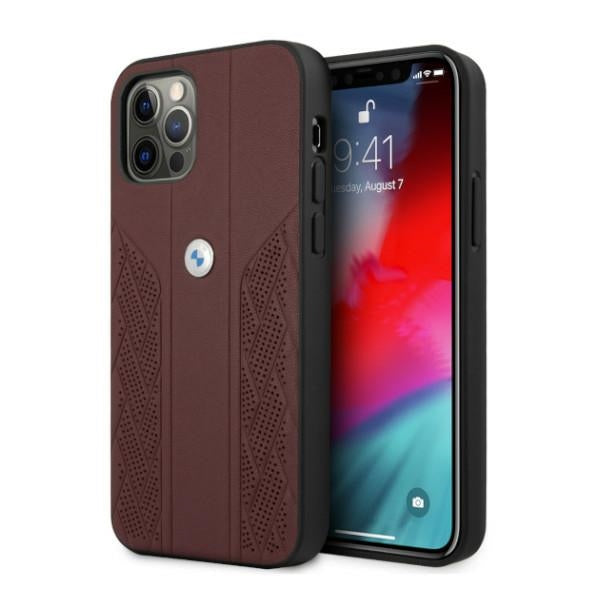 BMW Leather Curve Perforate Case for iPhone 12 Pro Max - Red