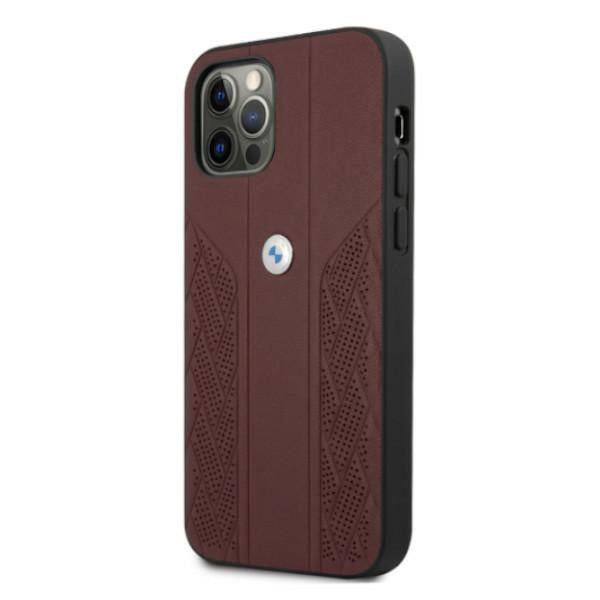 BMW Leather Curve Perforate Case for iPhone 12 Pro Max - Red