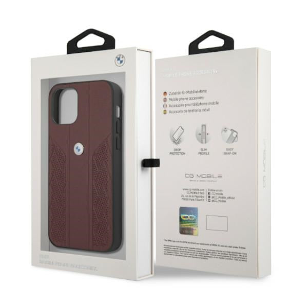 BMW Leather Curve Perforate Case for iPhone 12 Pro Max - Red