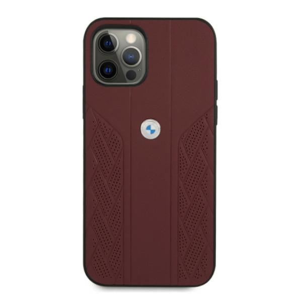 BMW Leather Curve Perforate Case for iPhone 12 Pro Max - Red
