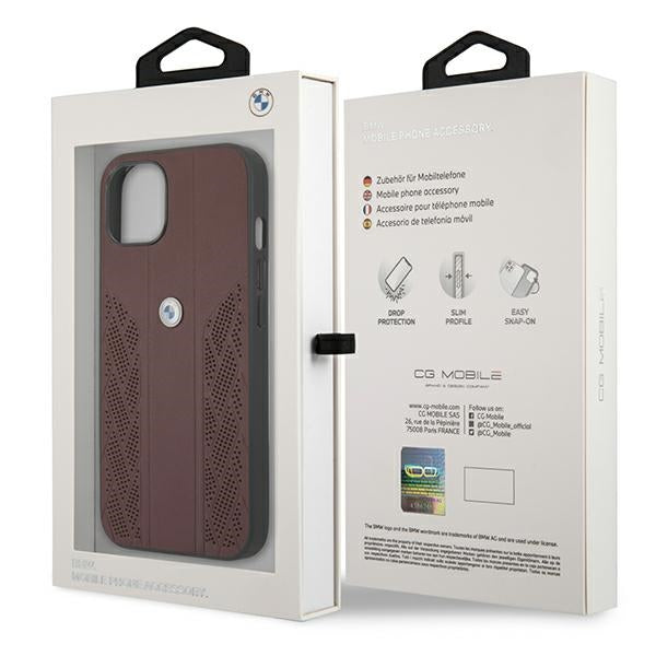 BMW Leather Curve Perforate Case for iPhone 13 - Red