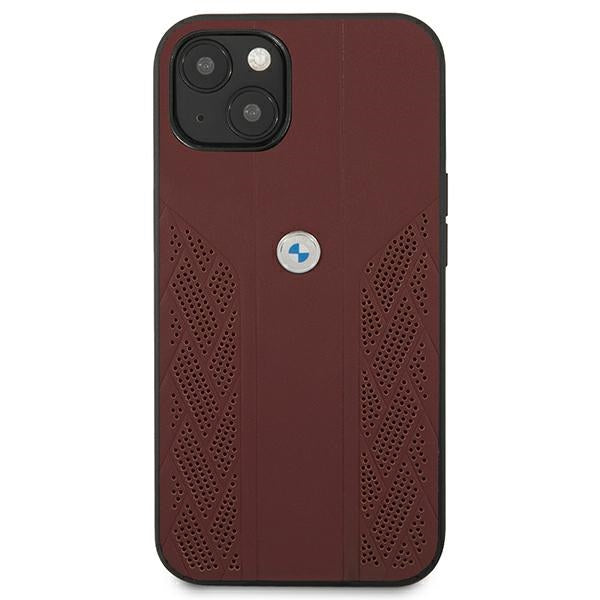 BMW Leather Curve Perforate Case for iPhone 13 - Red