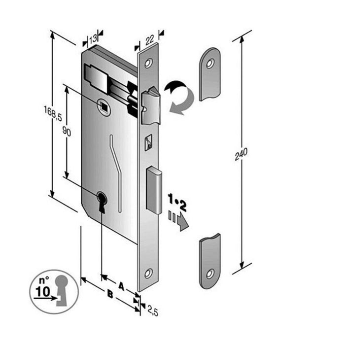 LOCK COMMON KEY 90MM E50 NICKEL DIN