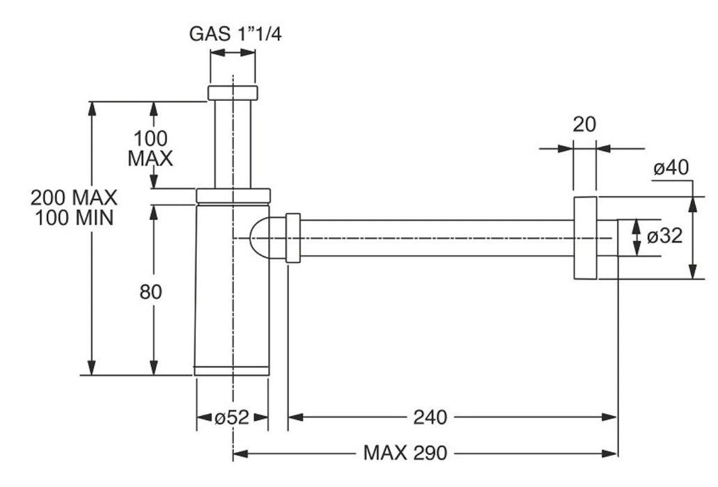 SINK TRAP CHROME ABS 1 1/4 Ф32ММ