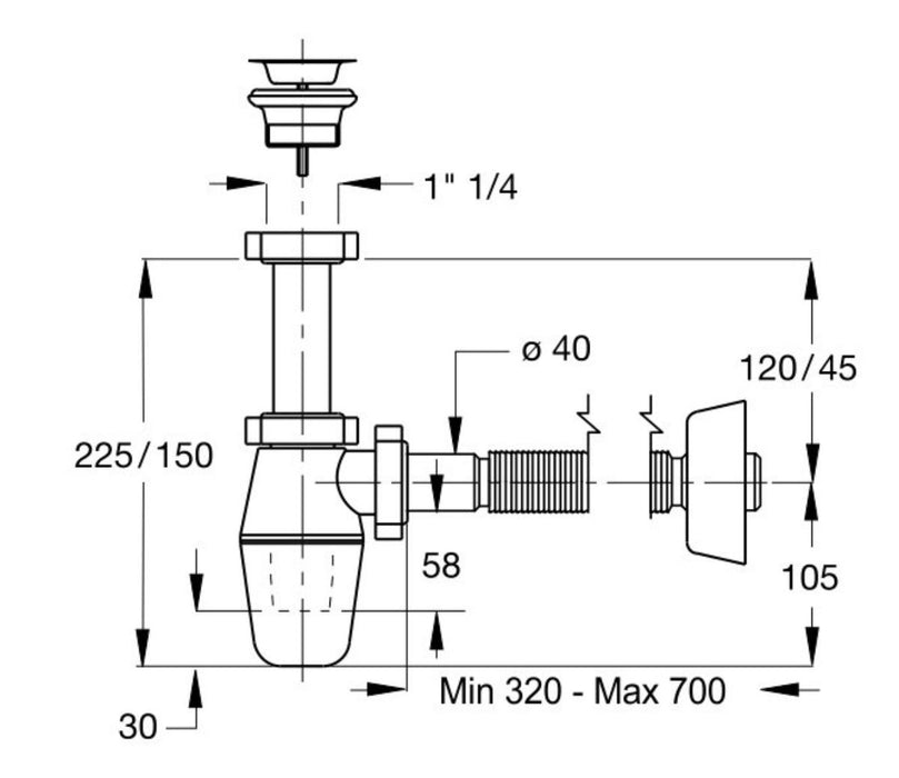 SINK TRAP WITH GV AND AXLE 1 1/4 F40