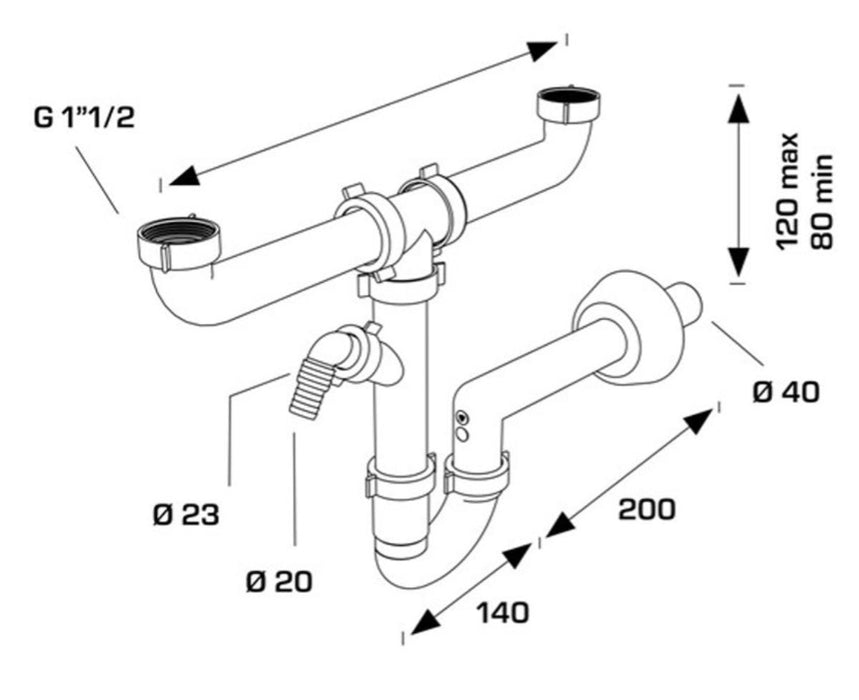 DOUBLE KITCHEN SINK TRAP WITH SPOUT