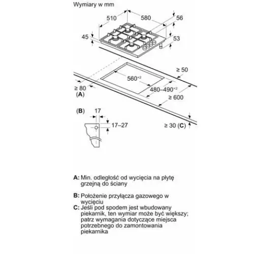 BOSCH gas hob PBP6B5K80 - Built-in hot platesAGD-PGZ<<<Home Appliance - ProductsAGD<<<ActionPL