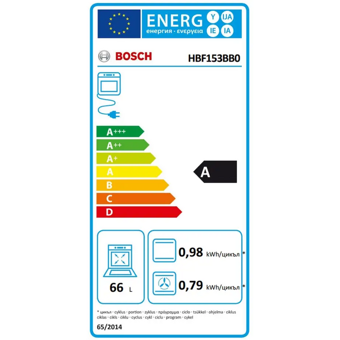 Bosch HBF153BB0 SER2 3D HotAir EcoClean Direct 66 l LED display with sinking buttons Energy efficiency A Black