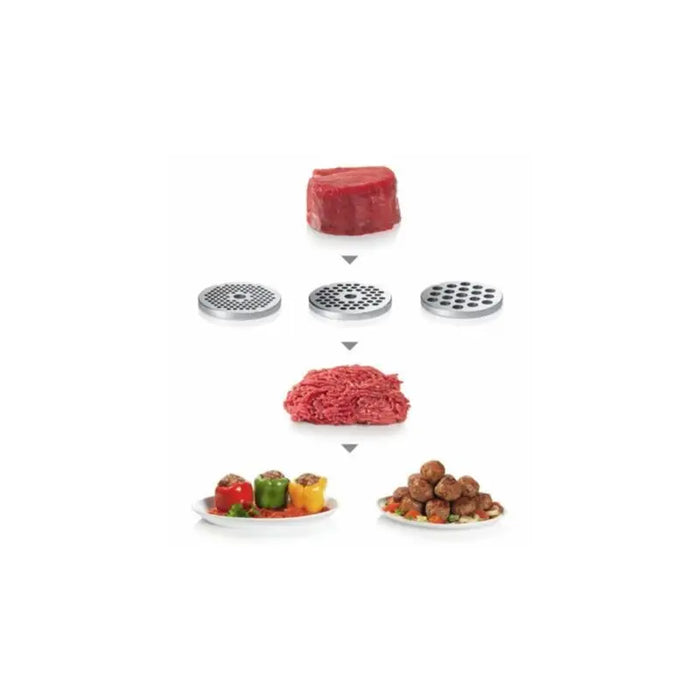 Bosch MFW67440 Meat mincer ProPower 2000W 3,5 kg/min nr. 8 3 sieves kebbe attachment shredder with 2 drums reverse