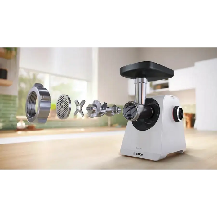 Bosch MFWS420W Meat mincer - MultiPower 1900 W Planetary gearbox 2,5 kg/min kebbe attachment sausage attachment reverse
