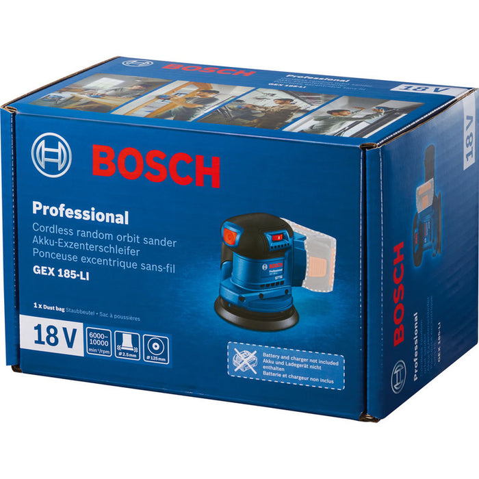 BATTERY BRUSHLESS ECCENTRIC GRINDER BOSCH PROFESSIONAL GEX 185-LI SOLO 18 V, 125 mm