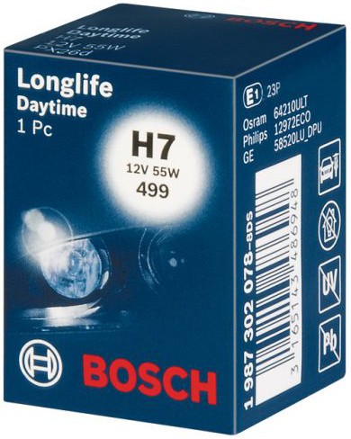 BOSCH LONGLIFE DAYTIME H7 4000K 55W 12V CARTON BOX 1 PCS