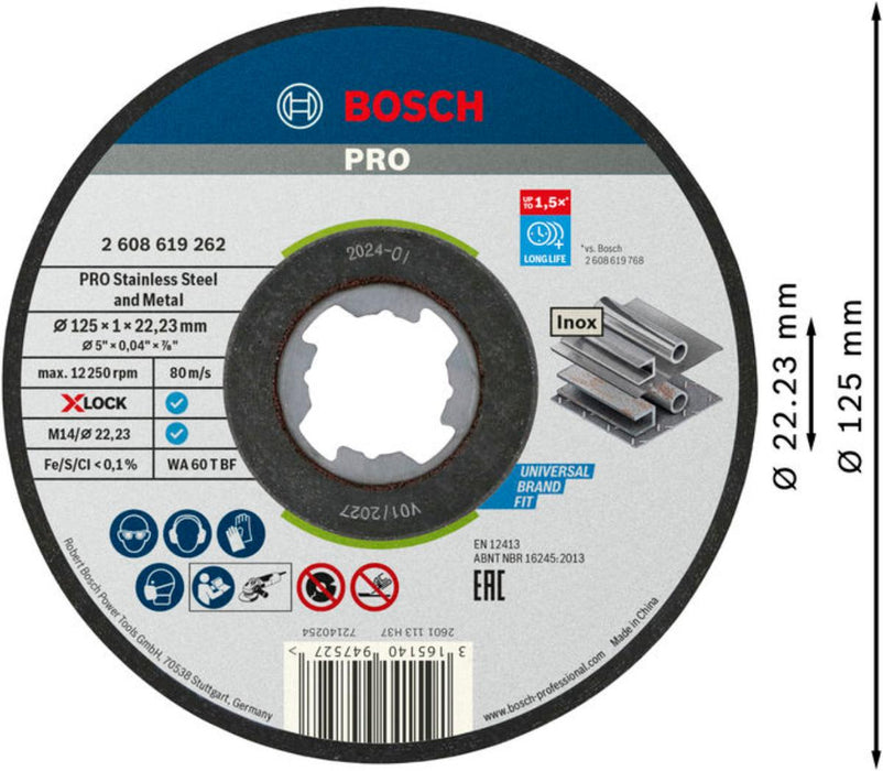 STAINLESS STEEL DISC F125X1.0MM X-LOCK BOSCH