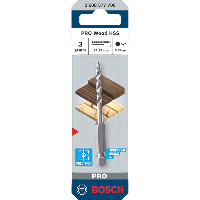 WOOD DRILL BOSCH HEX 3x74