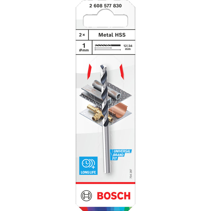 METAL DRILL BIT 2 PIECES BOSCH HSS 1x12x34