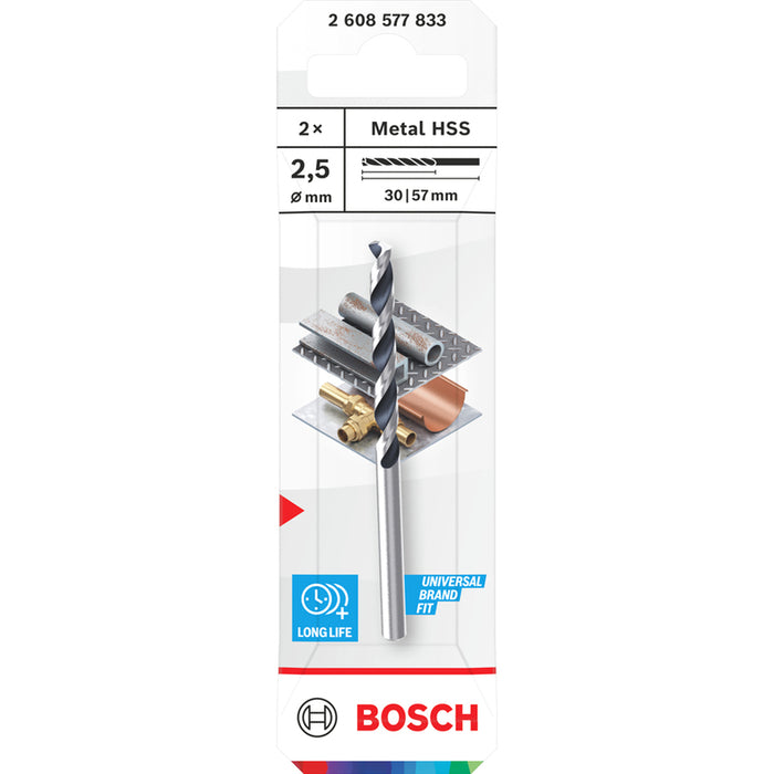 METAL DRILL BIT 2 PIECES BOSCH HSS 2.5x20x57