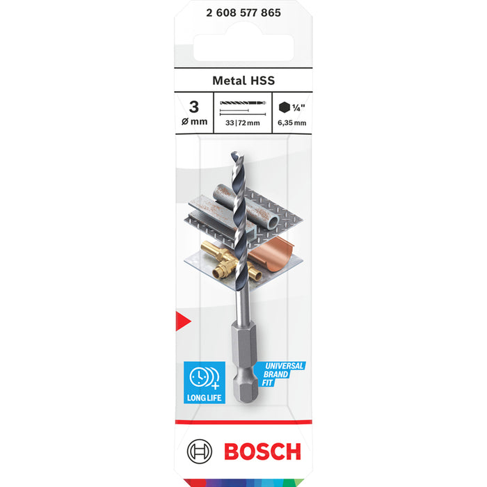 METAL DRILL BOSCH HSS HEX 3x33x72