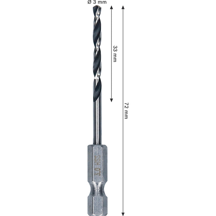 METAL DRILL BOSCH HSS HEX 3x33x72