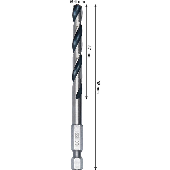 METAL DRILL BOSCH HSS HEX 6x57x98