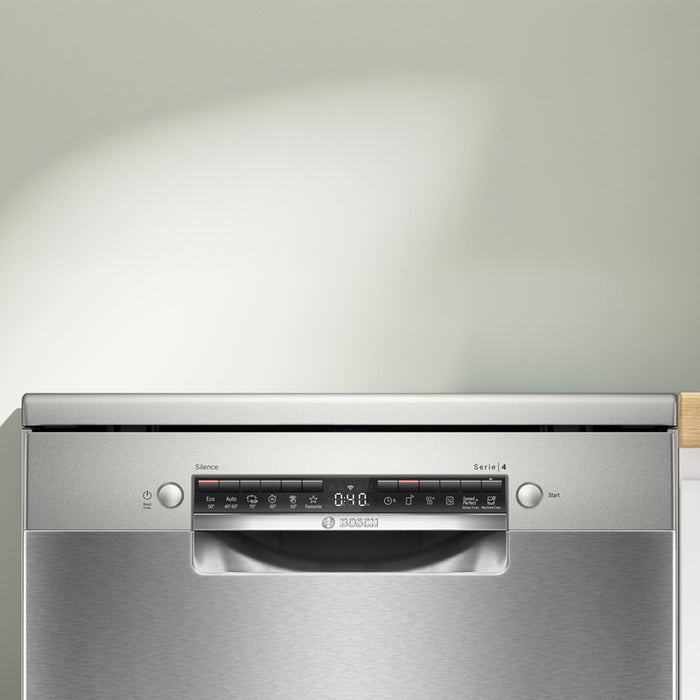 Bosch SMS4HVI21E, SER4, Free-standing dishwasher, C, Polinox, 9,0l, 14ps, 6p/5o, 46dB(C), Silence 45dB, 3rd drawer, Rackmatic, inox, HC