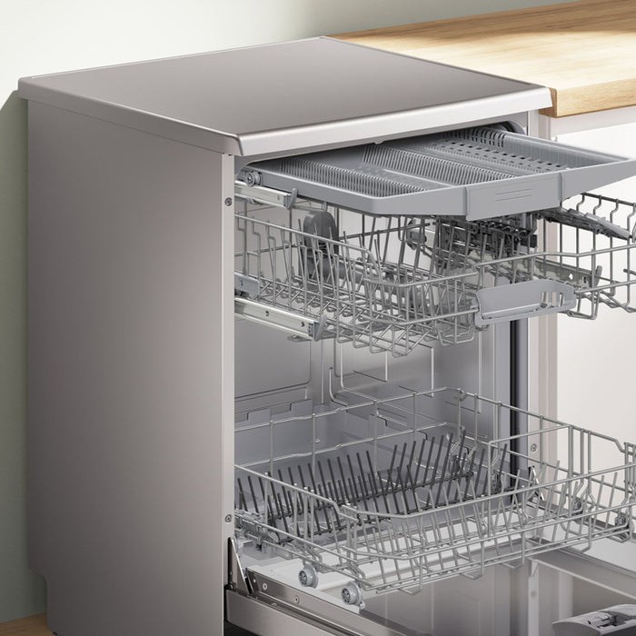 Bosch SMS4HVI21E, SER4, Free-standing dishwasher, C, Polinox, 9,0l, 14ps, 6p/5o, 46dB(C), Silence 45dB, 3rd drawer, Rackmatic, inox, HC