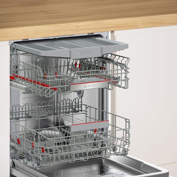 Bosch SMV6ECX20E, SER6, Dishwasher fully integrated, A, EfficientDry, 9,0l, 14ps, 7p/5o, 42dB(B), Silence 41dB, 3rd drawer, Extra Clean Zone, TimeLight, display, HC, interior light
