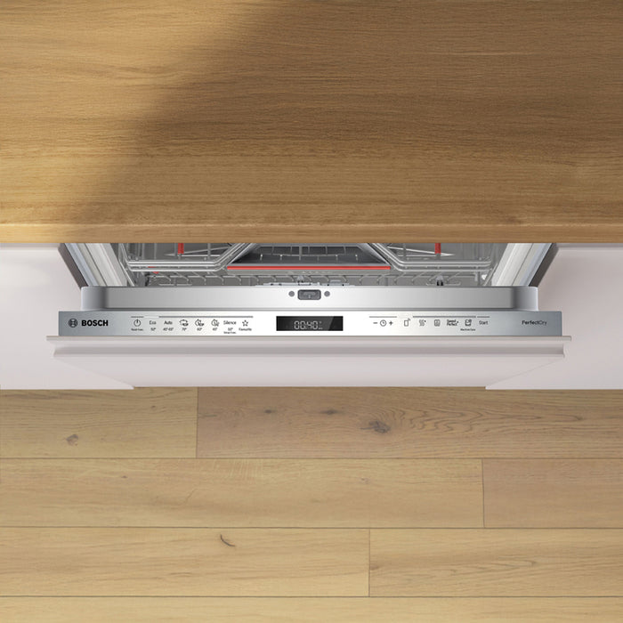 Bosch SMV6ECX20E, SER6, Dishwasher fully integrated, A, EfficientDry, 9,0l, 14ps, 7p/5o, 42dB(B), Silence 41dB, 3rd drawer, Extra Clean Zone, TimeLight, display, HC, interior light