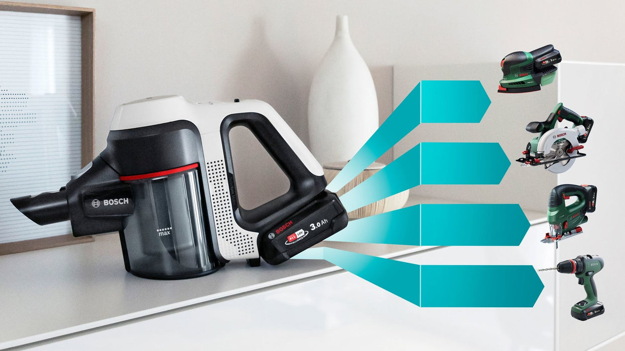 Bosch BSS711W stick vacuum/electric broom Battery Dry Bagless 0.3 L Black, Silver, White