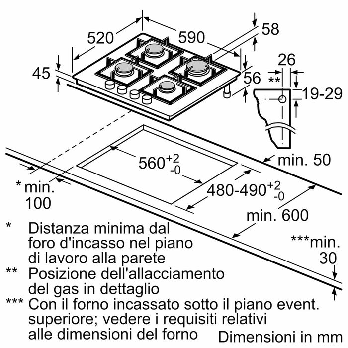 Bosch Serie 4 PNP6B6K40 gas hob with 4 zones