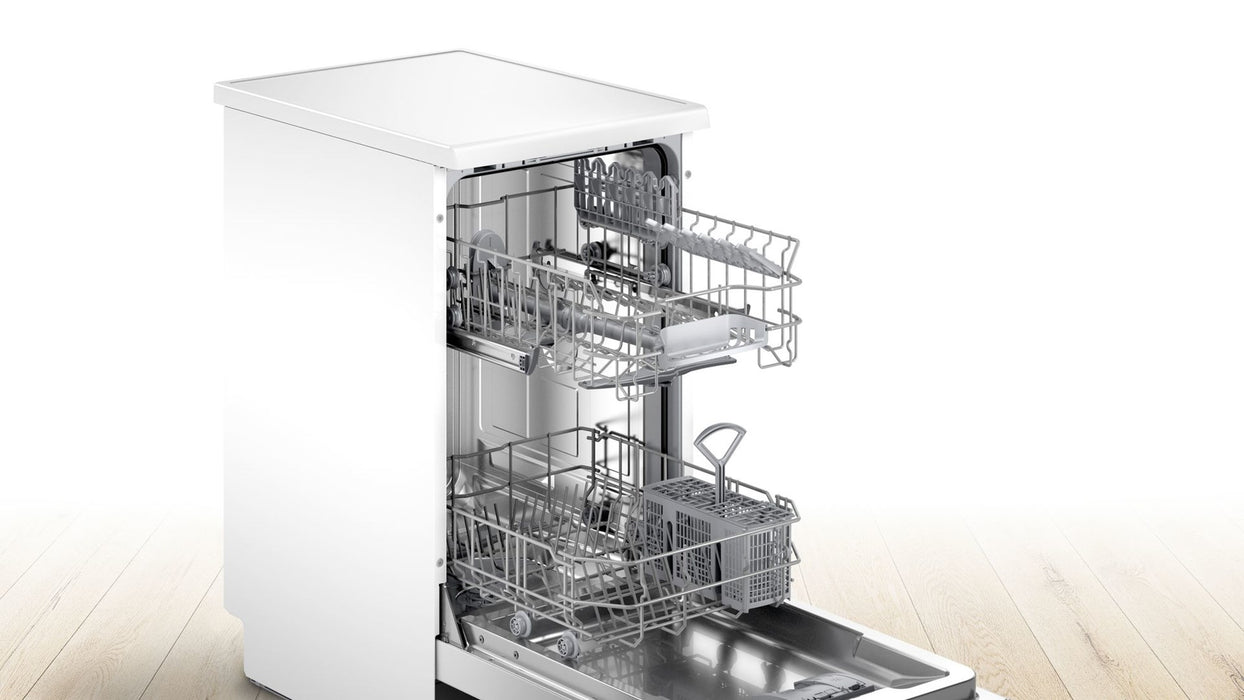 Bosch SPS2IKW10E, SER2, Free-standing dishwasher 45cm, F, 9,5l, 9ps, 5p/4o, 48dB(C), display, Start delay 24h continuous, white, HC
