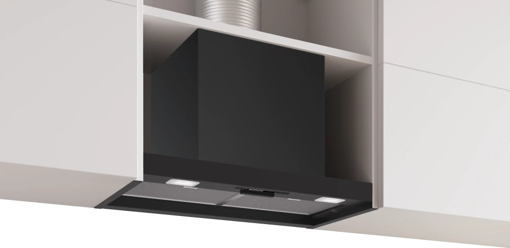 Bosch DBB63BC60, SER2, Integrated box hood 60cm D, max 384m3/h, 65dB, 3 speeds, CoP E, Grease eff. 89,3%(B), Push button control, Matt black