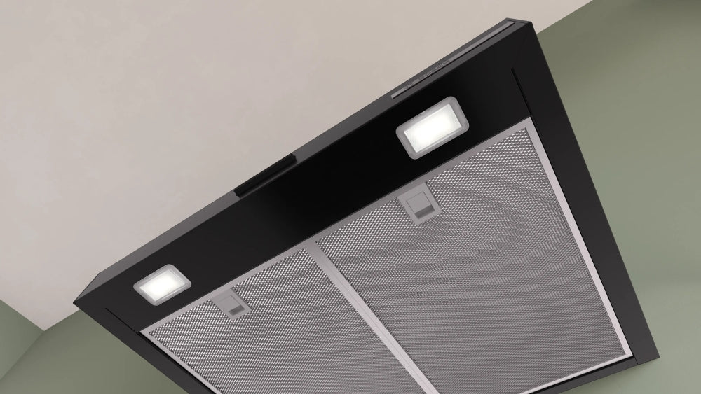 Bosch DWB63BC60, SER2, Chimney hood 60cm C, max 400m3/h, 67dB, 3 speeds, Push buttons, CoP E, Box design, Grease eff. 85,4%, Matt black