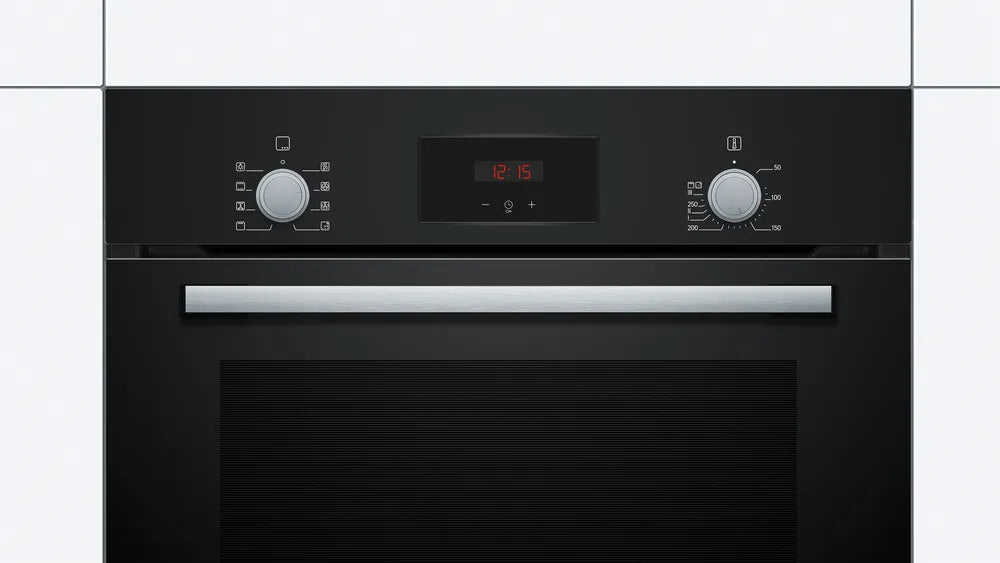 Bosch HBF153EB0, SER2, 3D HotAir, EcoClean Direct, 66 l, Telescopic guides on 1 level, LED display with sinking buttons, Energy efficiency A, Black
