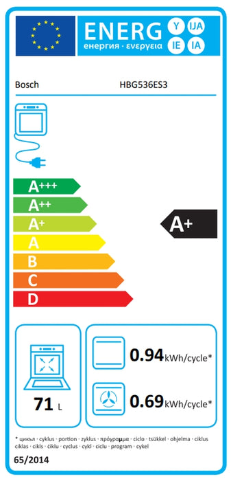 Bosch HBG536ES3 SER6, Oven A+, ecoClean back+Hydro, 7 HM, AutoPilot 10, 1 lvl rail, SoftClose&SoftOpen, inox