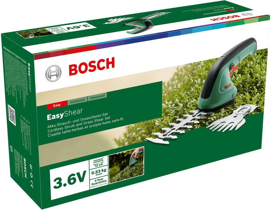 BATTERY GRASS AND SHRUB SHEARS BOSCH EASYSHEAR 3.6 V, 1.50 Ah, WORKING WIDTH WITH SHRUB BLADE 120 mm, WORKING WIDTH WITH GRASS BLADE 80 mm