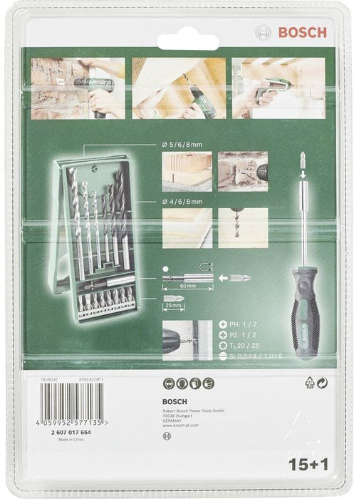 BOSCH DRILL, BITS AND SCREWDRIVER SET 15 PCS