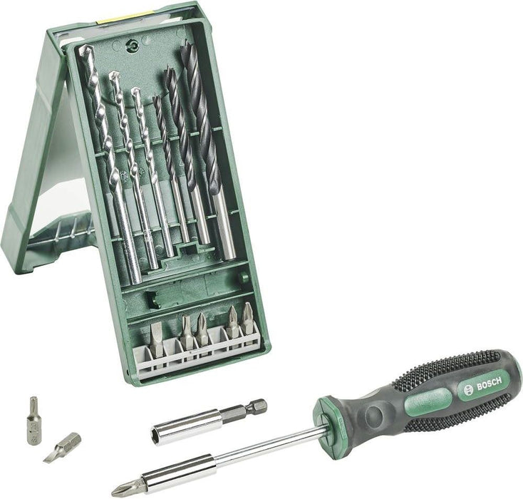 BOSCH DRILL, BITS AND SCREWDRIVER SET 15 PCS