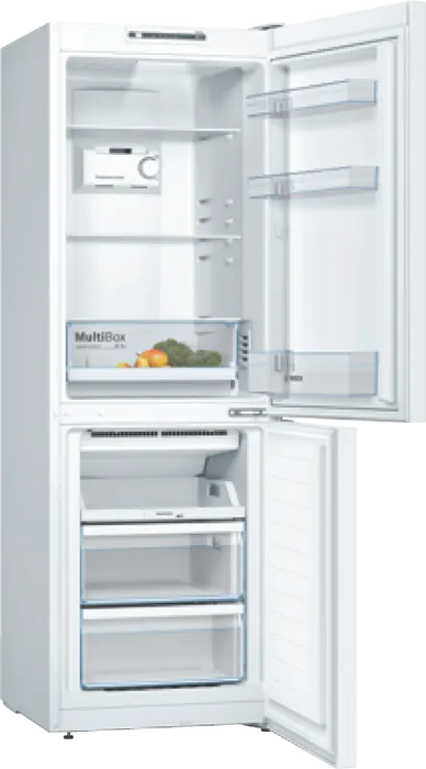 Bosch KGN33NWEB, SER2, FS fridge-freezer NoFrost, E, 176/60/66cm, 282l(193+89), 42dB(D), MultiBox, white, HolidayMode