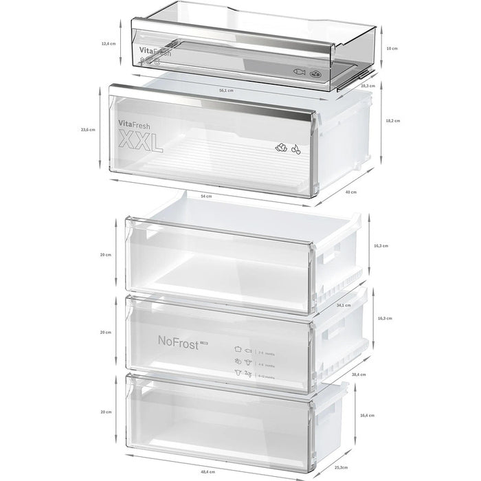 Bosch KGN49AICT SER6; Free-standing fridge-freezer NoFrost, C, 203/70/67cm, 440l(311+129), 35dB, VitaFresh XXL, 0° drawer, Metal back wall with MultiAirflow, Stainless steel