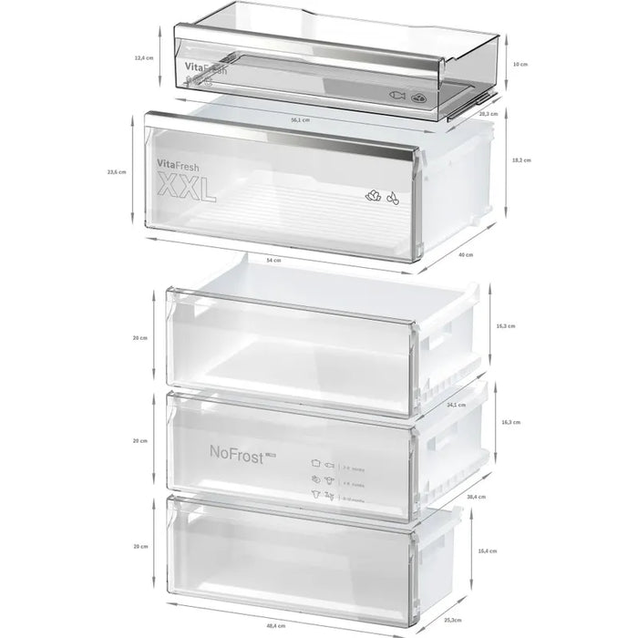Bosch KGN49AICT SER6; Free-standing fridge-freezer NoFrost, C, 203/70/67cm, 440l(311+129), 35dB, VitaFresh XXL, 0° drawer, Metal back wall with MultiAirflow, Stainless steel